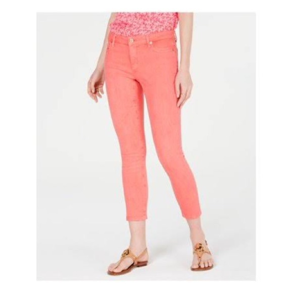 Michael Kors Izzy Cropped Skinny Mid-Rise Jeans (color coral) - Picture 1 of 10